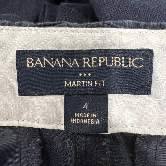 Banana Republic Martin Fit Linen Pants Navy Blue Size 4 - Picture 4 of 5